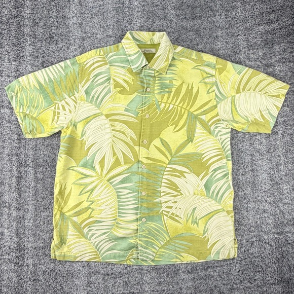 Tommy Bahama Men's Large Silk Shirt Palm Tree Leaves Tropical Hawaiian Button Up - Picture 2 of 10